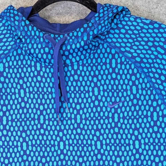 Nike Therma-Fit Hoodie Women’s XL Blue Geometric Hooded Sweatshirt Pullover - Picture 2 of 7